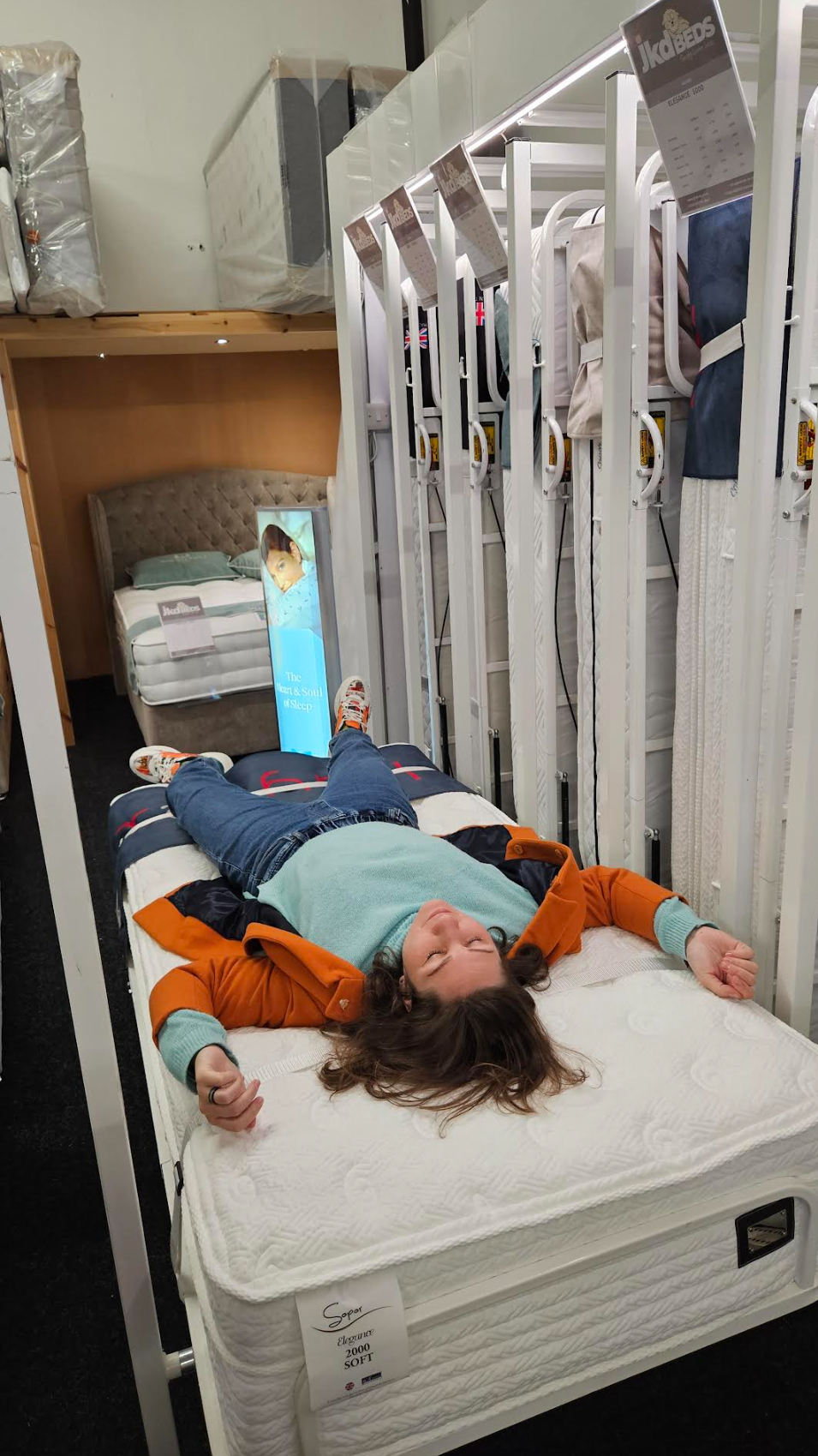 Many different mattress types to test and try at Ayr JKD Beds Showroom